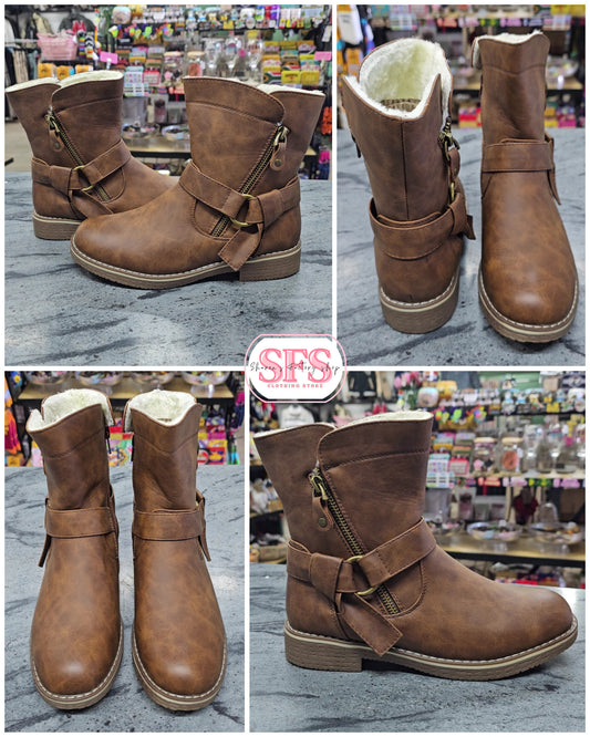 JX02 Khaki Buckle Boot - Sharon's Factory Shop