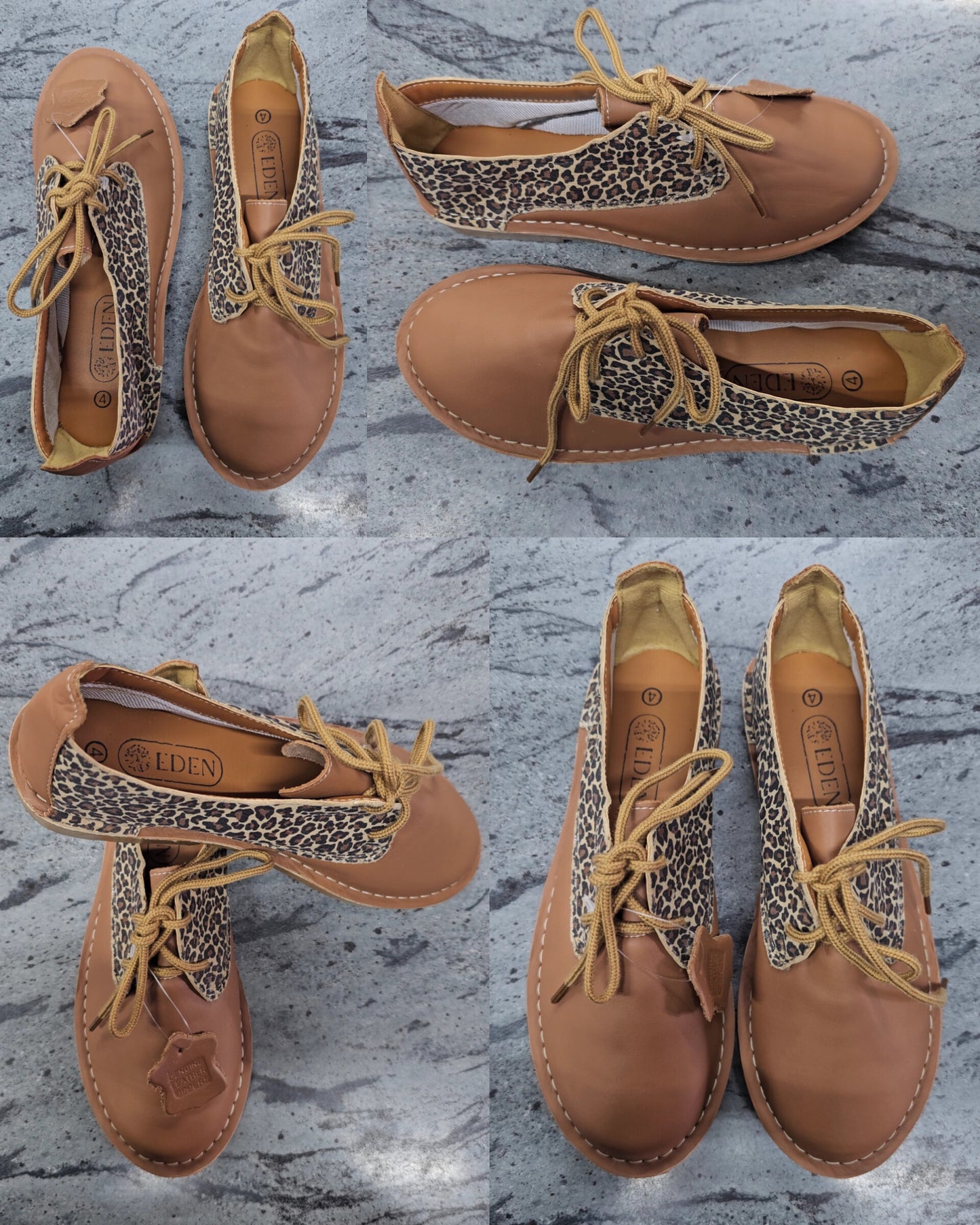 Genuine Leather Tan & Leopard Vellies