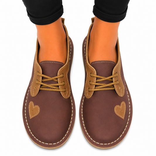 Cognac & Tan Heart Lace Up Veldskoen | Vellies - Sharon's Factory Shop