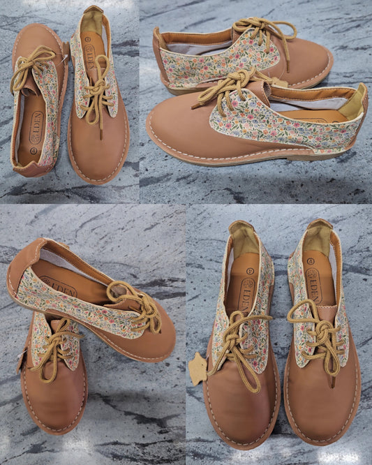 Genuine Leather Tan & Floral Vellies