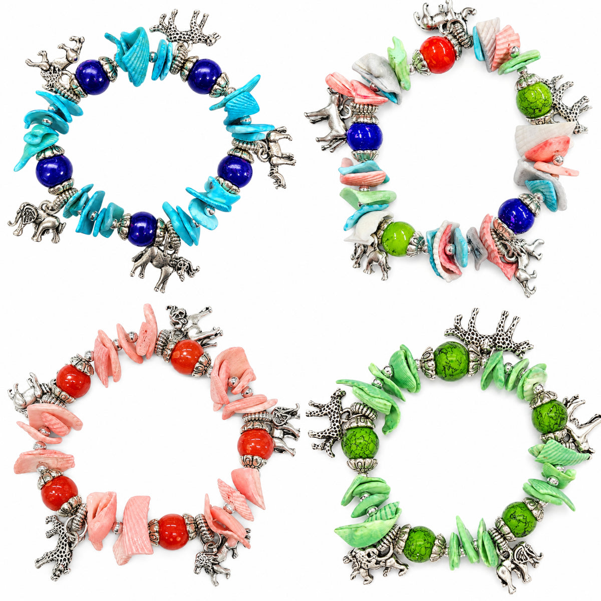 Handmade Big 5 Shell Charm Stretch Bracelet - Sharon's Factory Shop