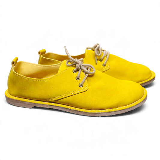 A pair of bright yellow Lace Up Veldskoen | Vellies