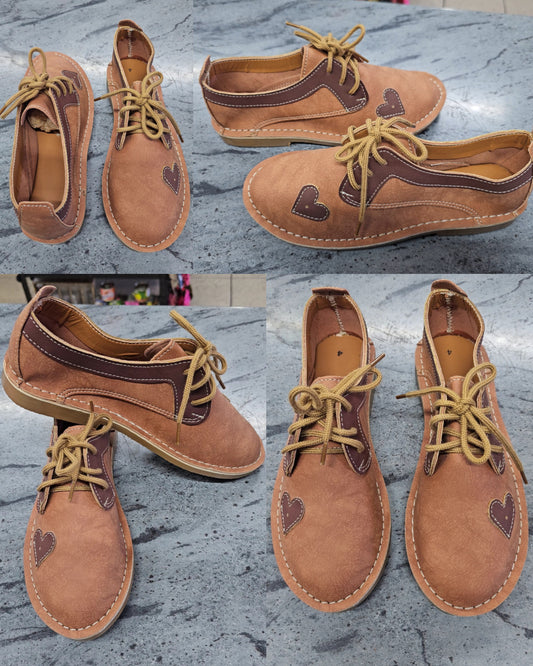 Tan & Choc Heart Vellies - Synthetic