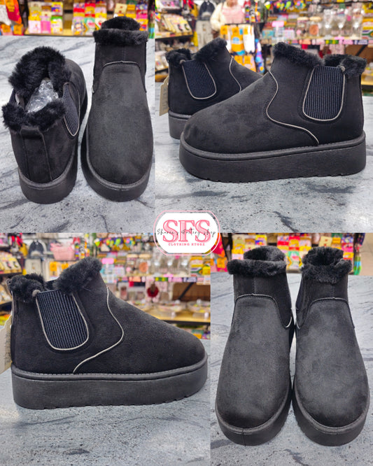 022 Fluffy Black Boot - Sharon's Factory Shop