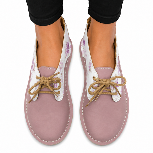 Dark Pink Floral Lace Up Veldskoen | Vellies - Sharon's Factory Shop
