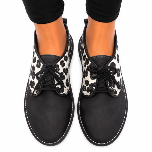Black Leopard Lace Up Veldskoen | Vellies - Sharon's Factory Shop