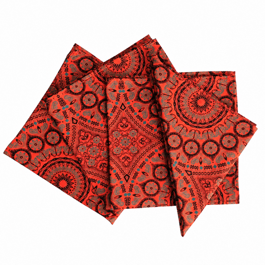 Shweshwe Orange Mandala Napkins | 4PC Set