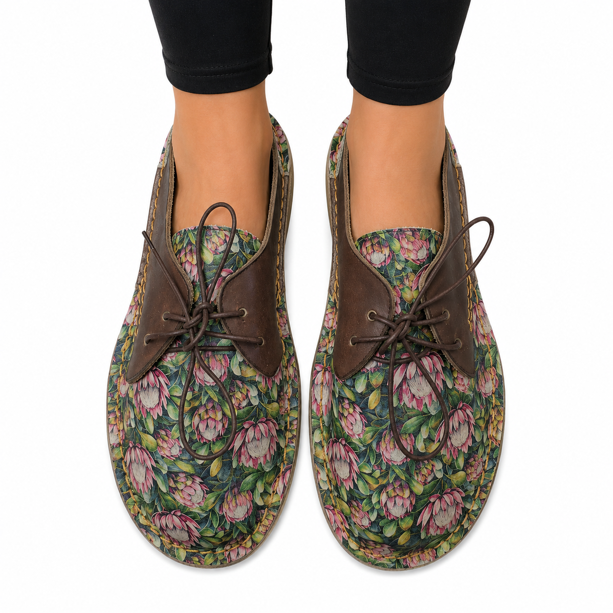 Dark Floral  Lace Up Veldskoen | Genuine Leather