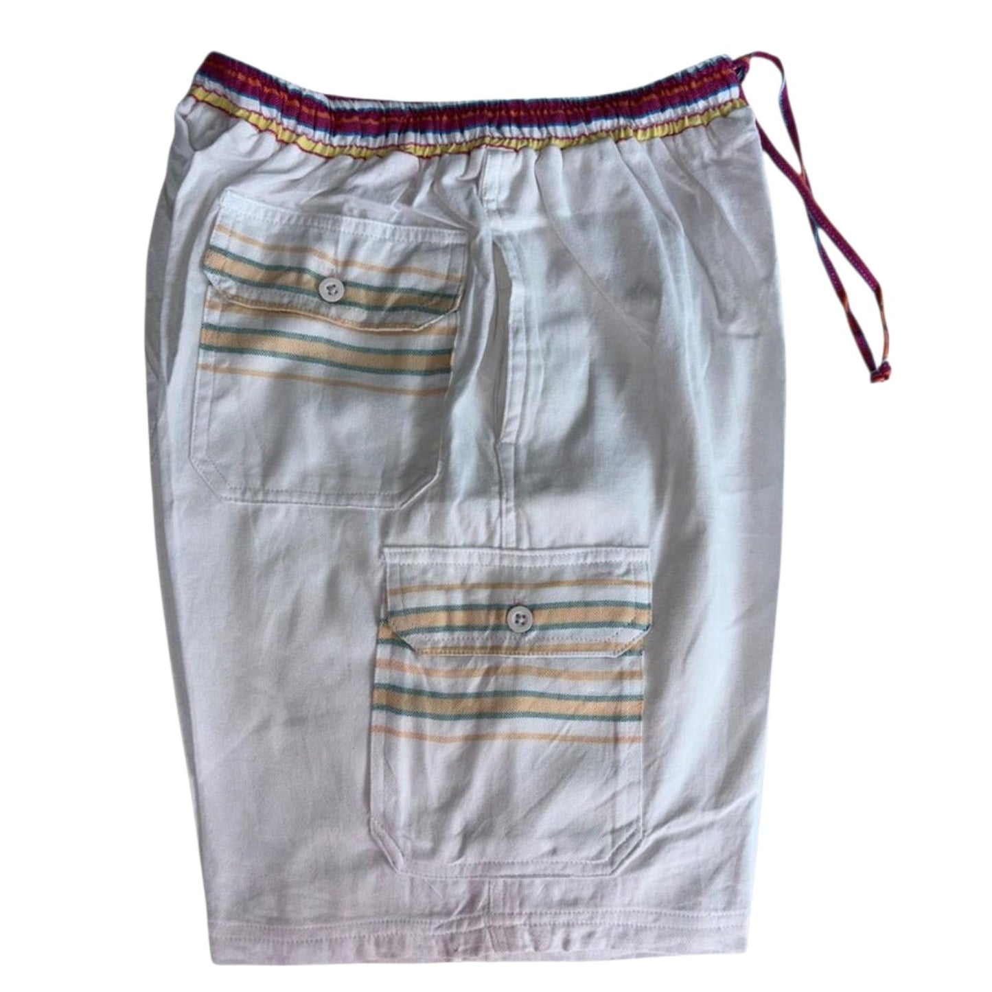 White with Pink Kikoy Bermuda Shorts
