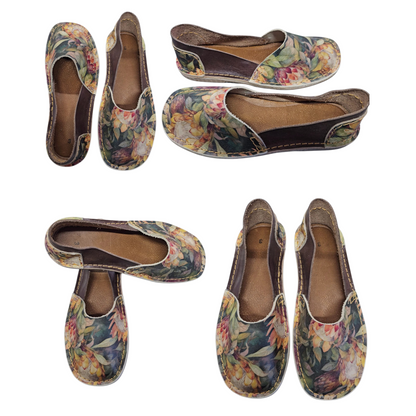 Dark Floral  Lace Up Veldskoen | Genuine Leather