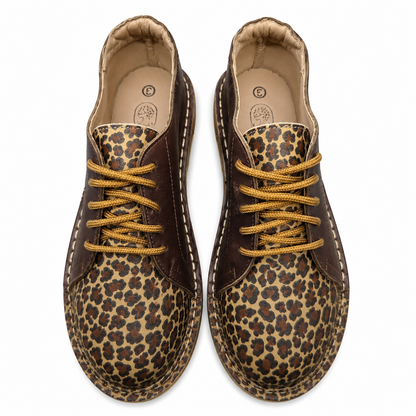 Dallas Choc/Leopard Lace Up Veldskoen | Genuine Leather