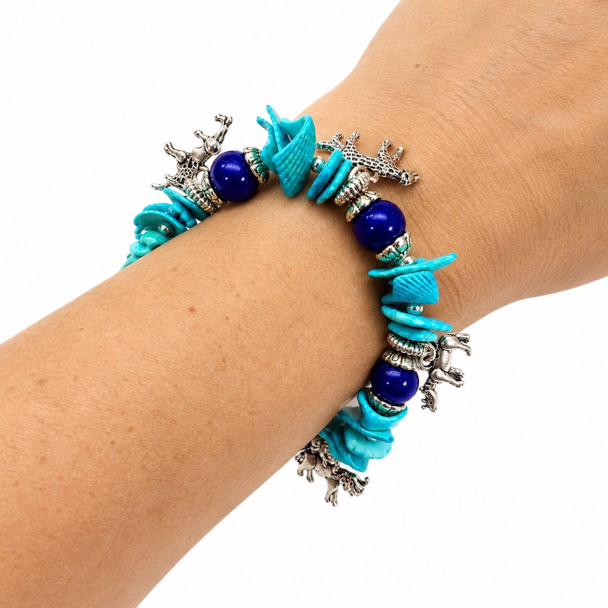 Handmade Big 5 Shell Charm Stretch Bracelet - Sharon's Factory Shop