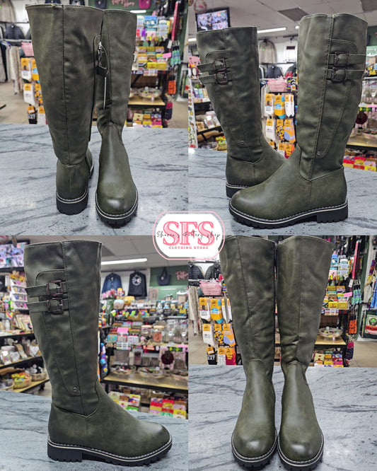 A3 Olive Green Long Boot - Sharon's Factory Shop