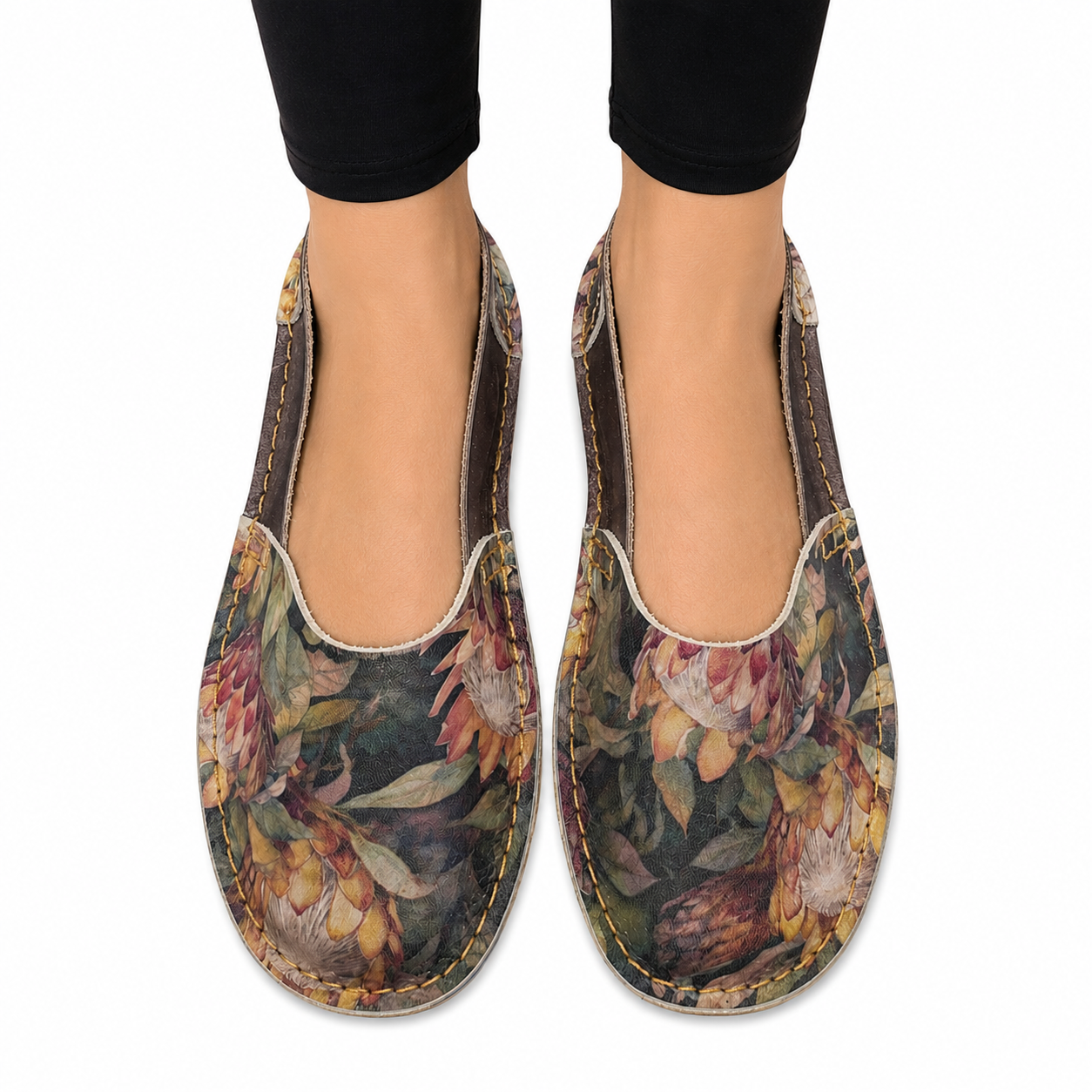 Dark Floral  Lace Up Veldskoen | Genuine Leather