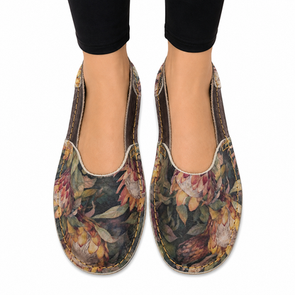 Dark Floral  Lace Up Veldskoen | Genuine Leather