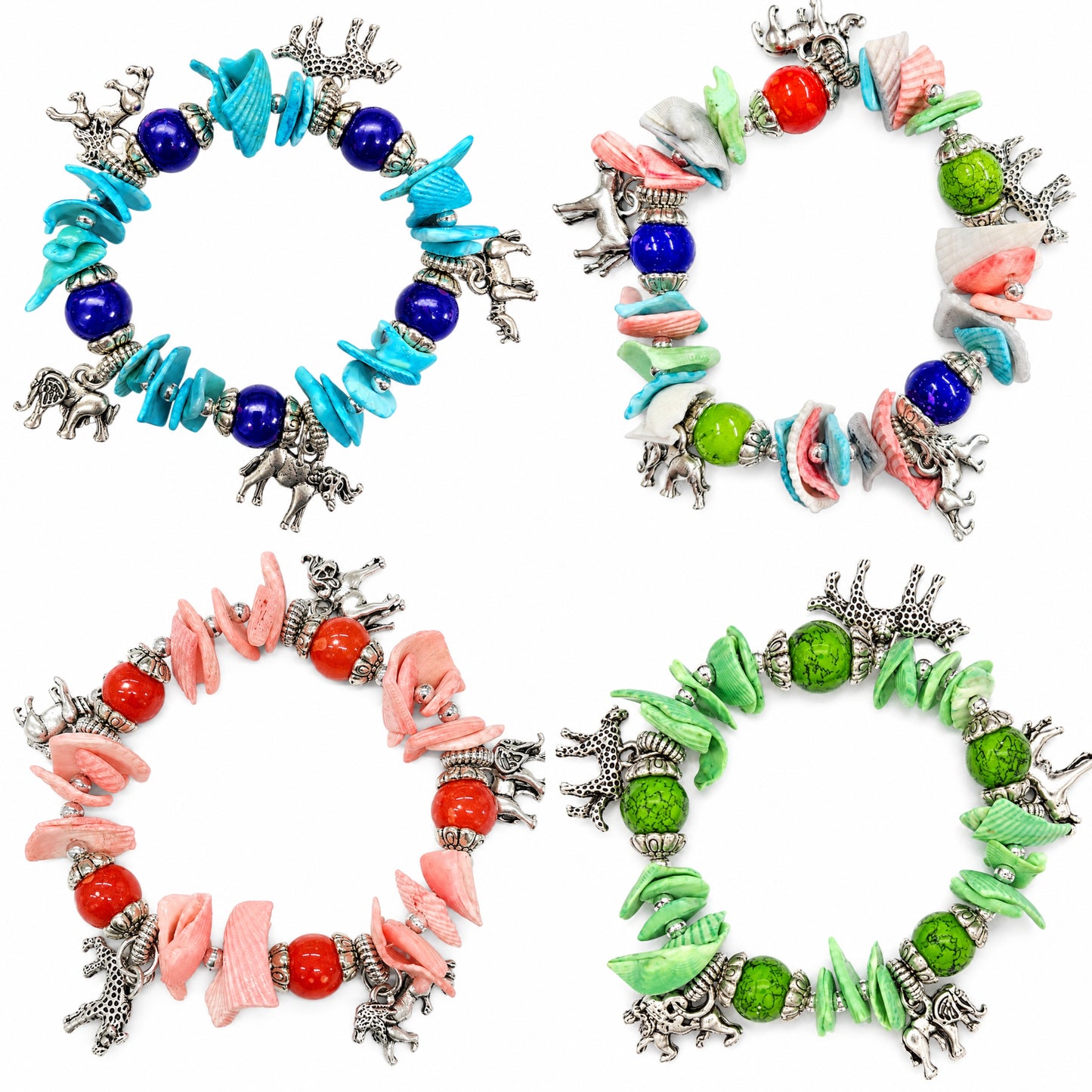 Handmade Big 5 Shell Charm Stretch Bracelet