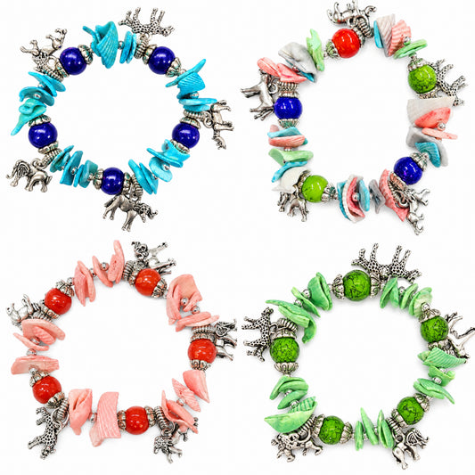 Handmade Big 5 Shell Charm Stretch Bracelet