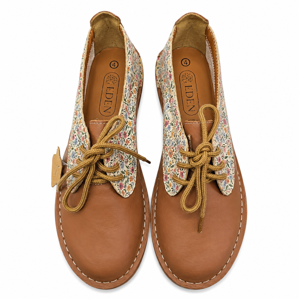 Tan Floral Lace Up Veldskoen | Genuine Leather