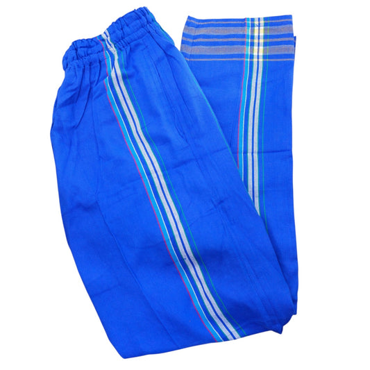 (M) Blue & White Kikoy Unisex Pants - Sharon's Factory Shop