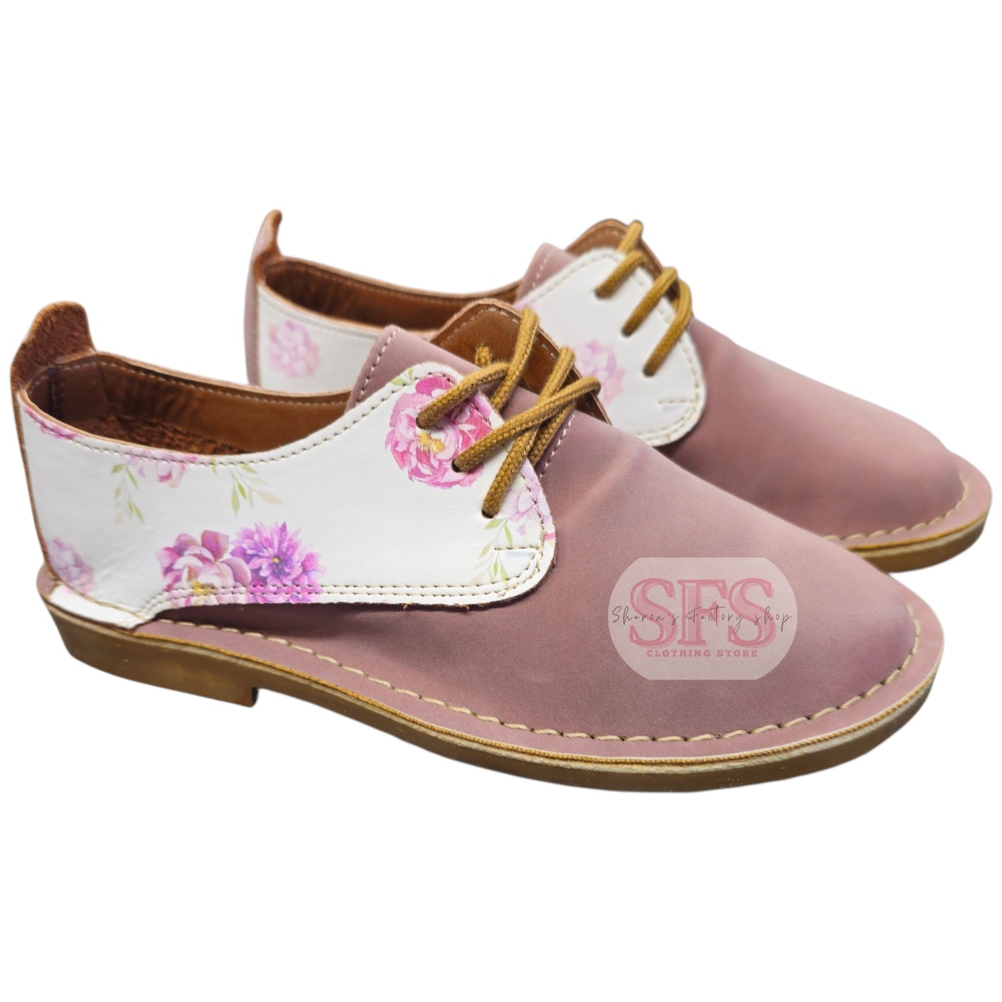 Dark Pink Floral Lace Up Veldskoen | Vellies