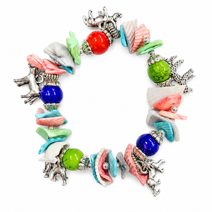 Handmade Big 5 Shell Charm Stretch Bracelet