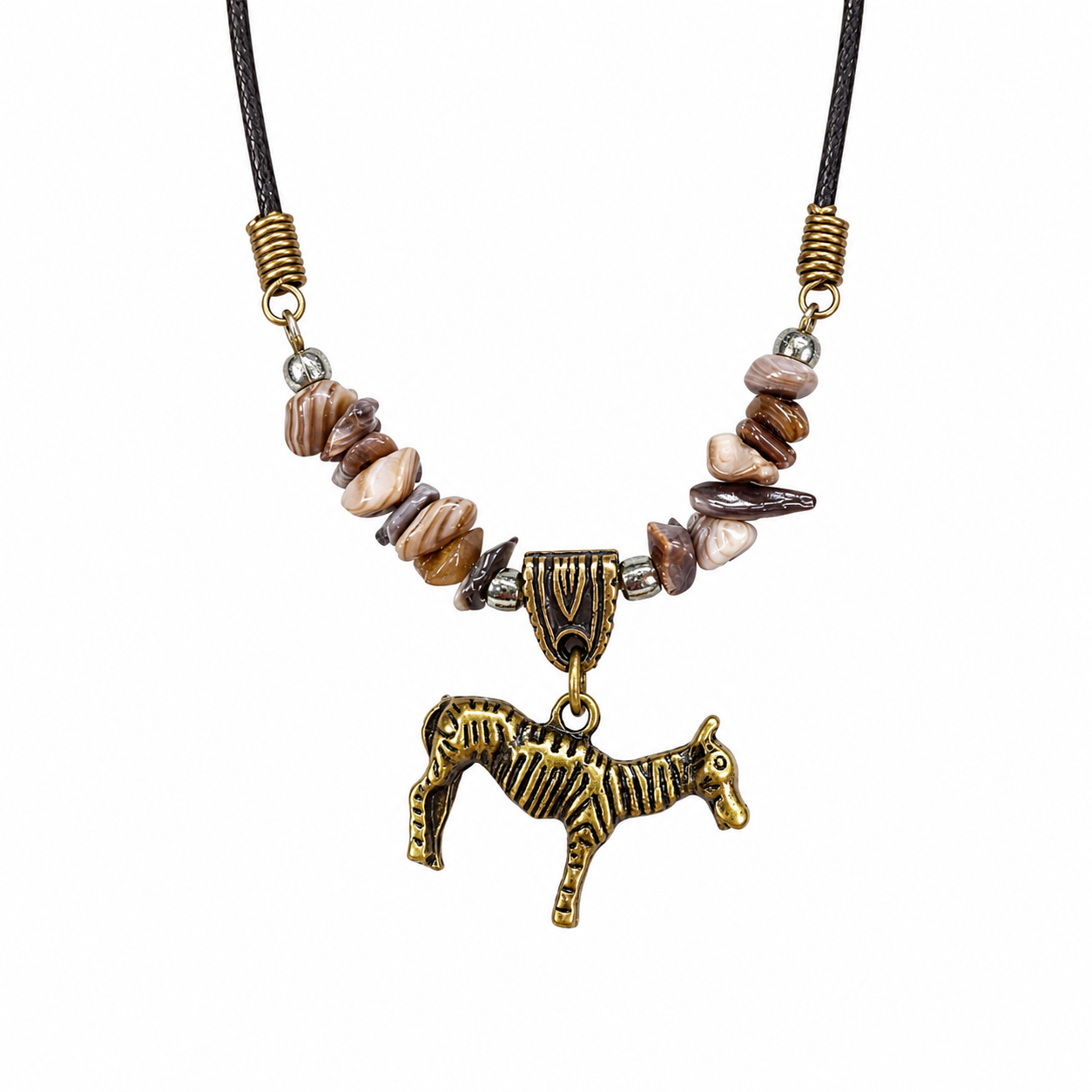 African Wildlife Gemstone Necklace