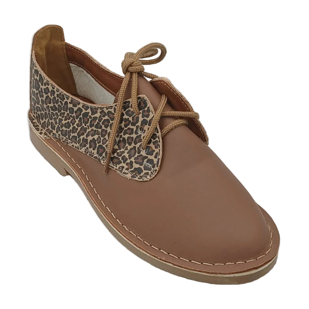 Dark Tan Leopard  Lace Up Veldskoen | Genuine Leather