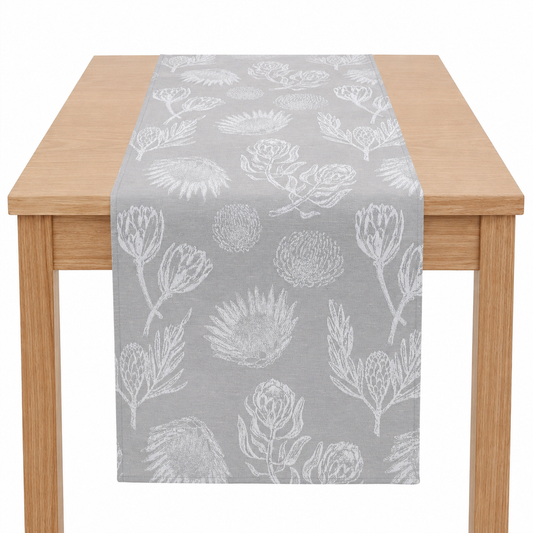 Protea Table Runner 150x40 | Grey & Silver