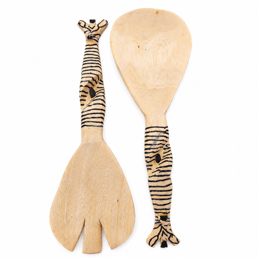 3D Zebra Twist Wooden Salad Servers