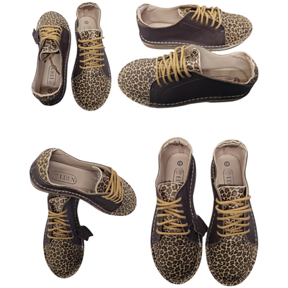 Dallas Choc/Leopard Lace Up Veldskoen | Genuine Leather