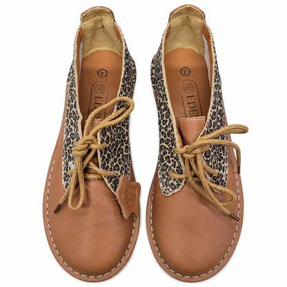 Dark Tan Leopard  Lace Up Veldskoen | Genuine Leather