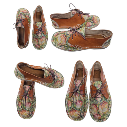 Tan Floral Lace Up Veldskoen | Genuine Leather