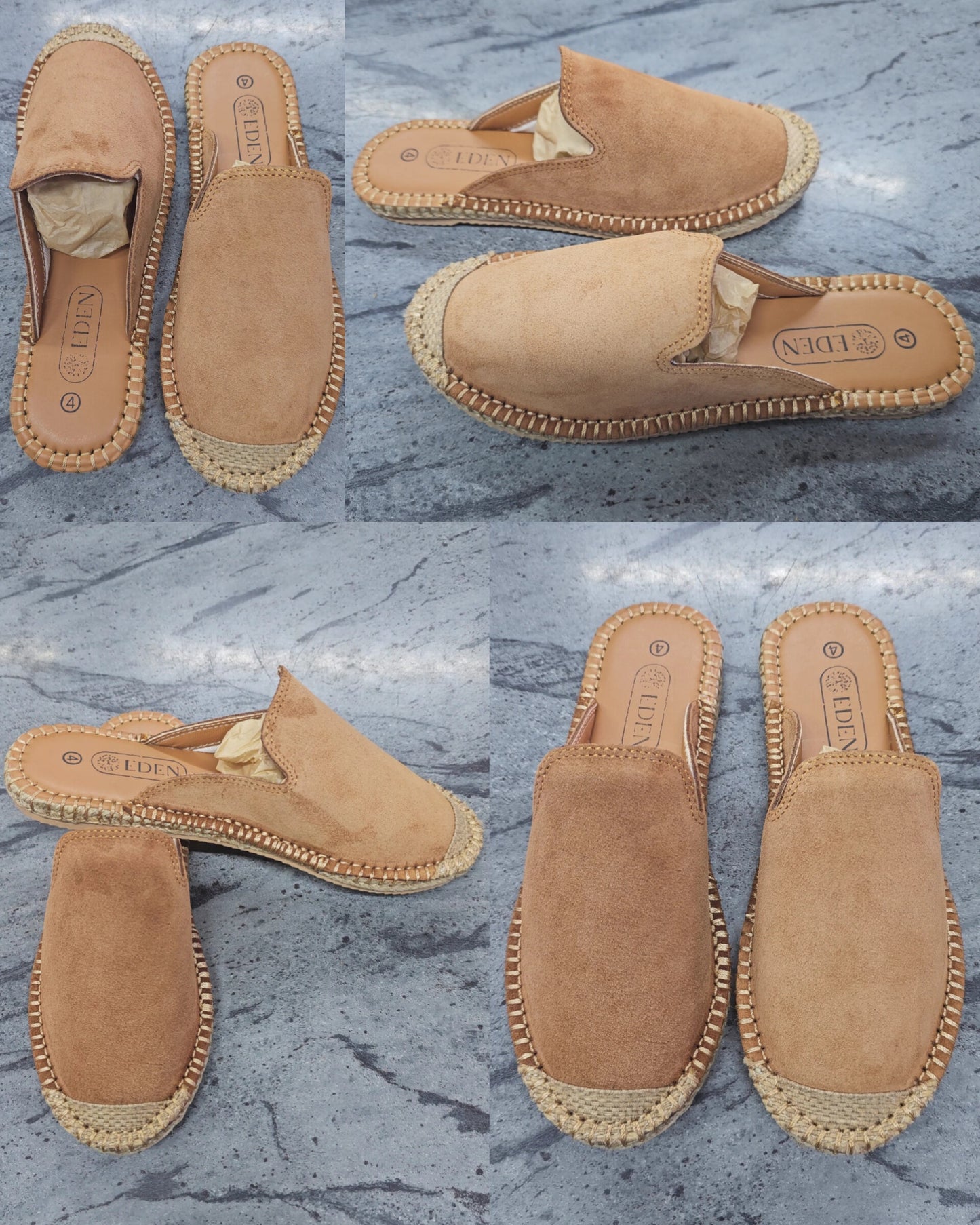 Genuine Leather Suede Tan Espadrille Mule