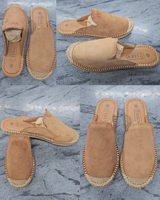Genuine Leather Suede Tan Espadrille Mule