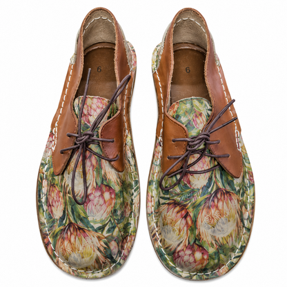 Tan Floral Lace Up Veldskoen | Genuine Leather