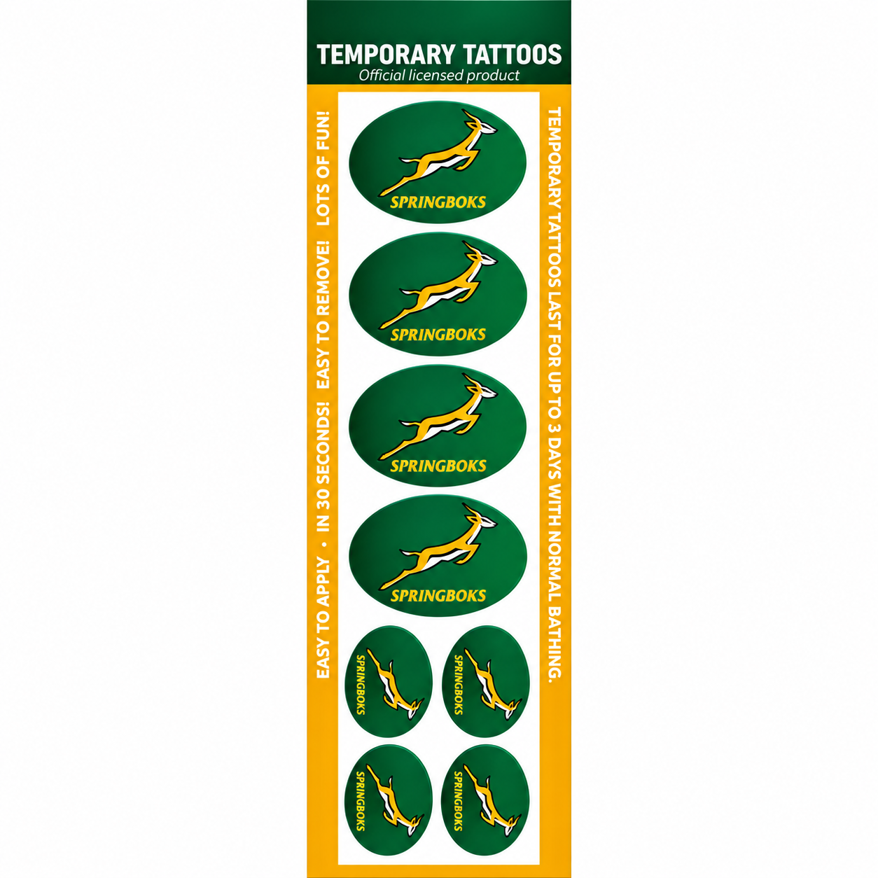 Official Springbok Supporter Temporary Tattoos