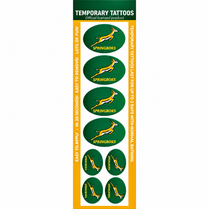 Official Springbok Supporter Temporary Tattoos