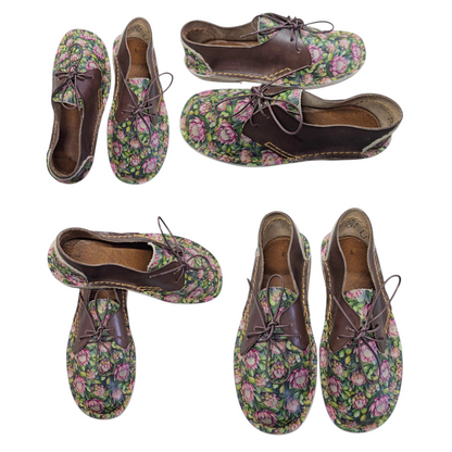 Dark Floral  Lace Up Veldskoen | Genuine Leather