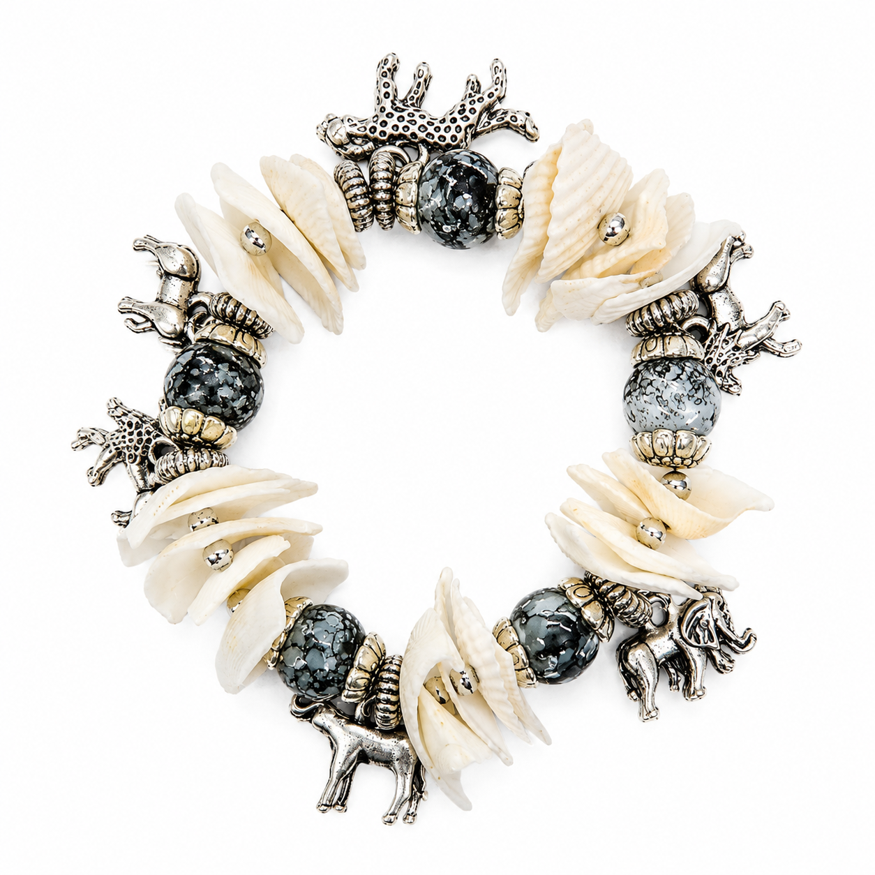 Handmade Big 5 Shell Charm Stretch Bracelet