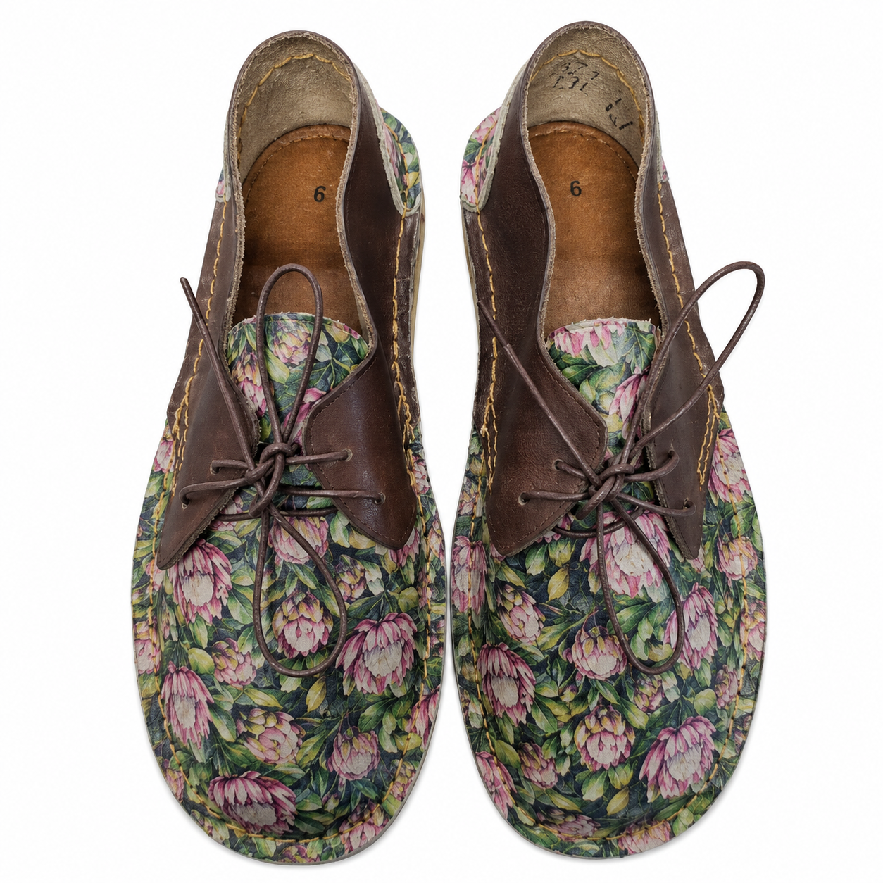 Dark Floral  Lace Up Veldskoen | Genuine Leather