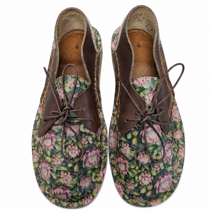 Dark Floral  Lace Up Veldskoen | Genuine Leather