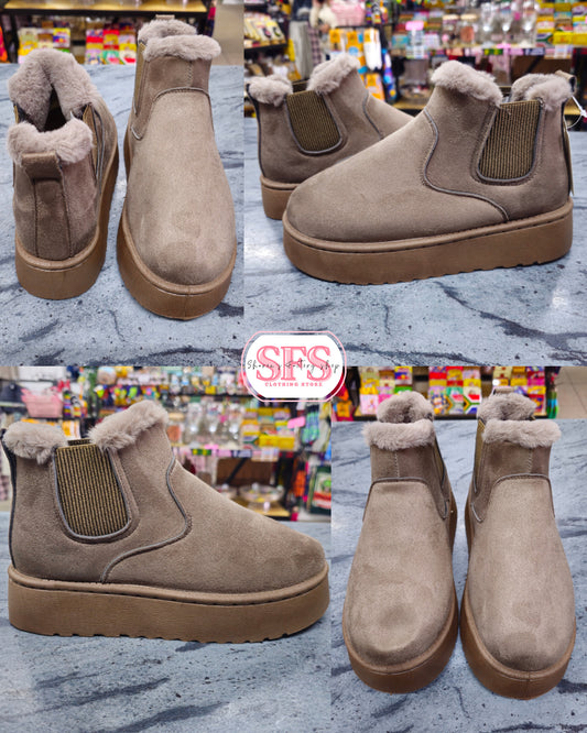 022 Fluffy Khaki Boot - Sharon's Factory Shop