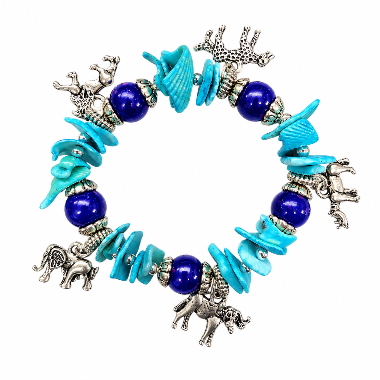 Handmade Big 5 Shell Charm Stretch Bracelet