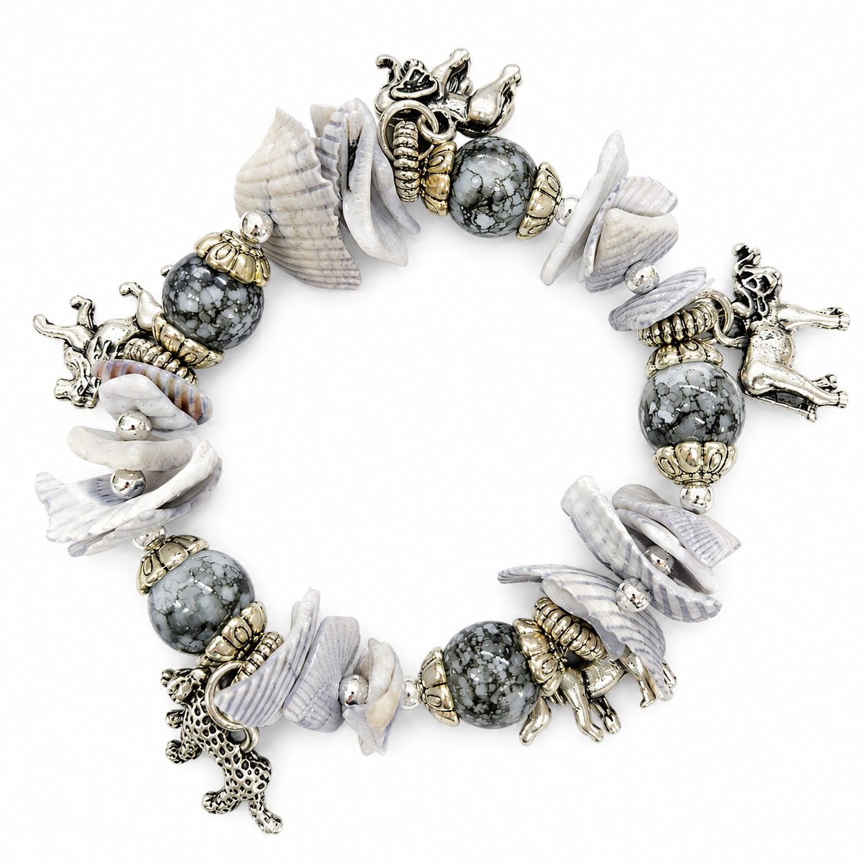 Handmade Big 5 Shell Charm Stretch Bracelet