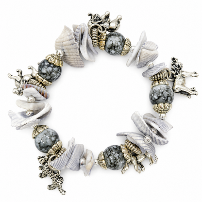 Handmade Big 5 Shell Charm Stretch Bracelet