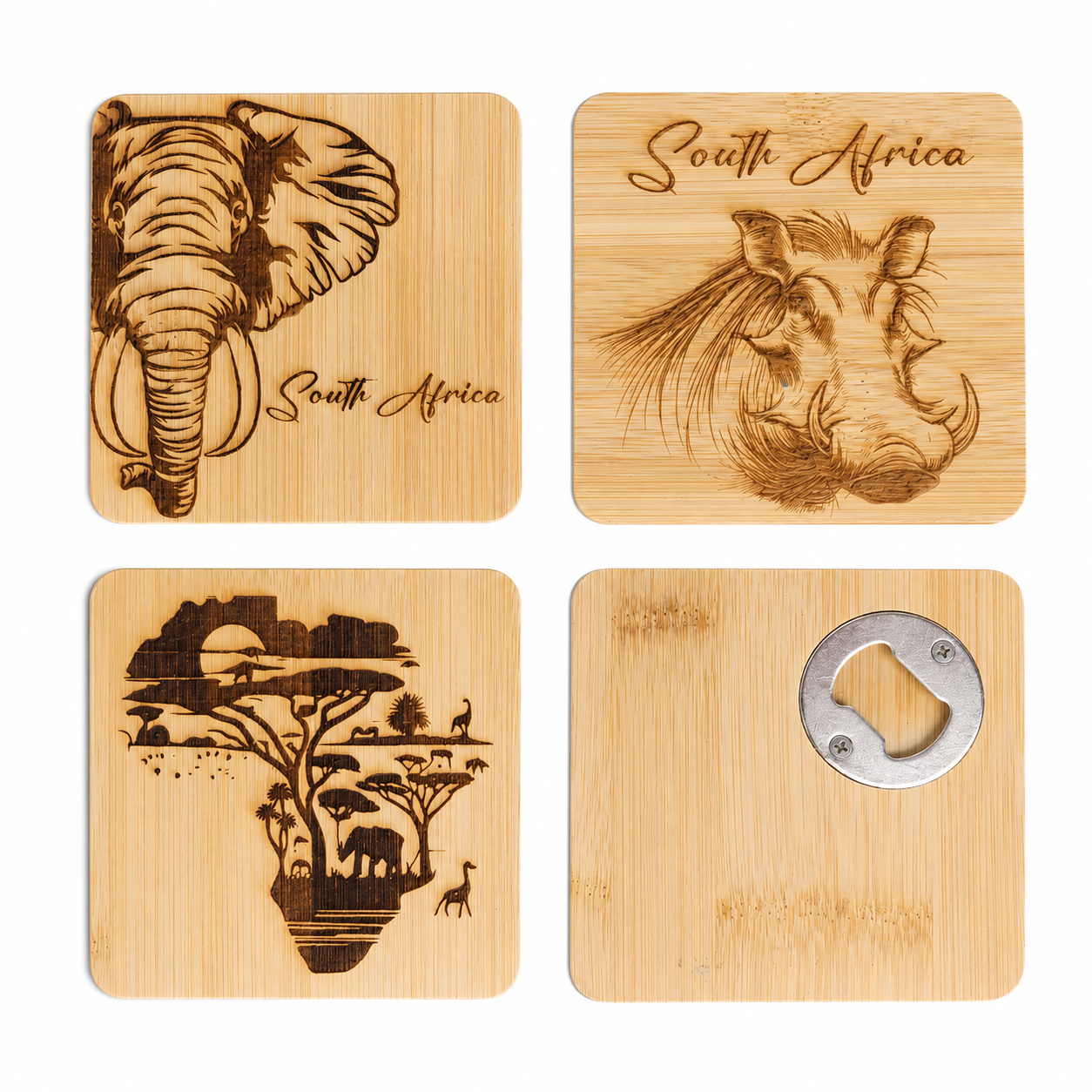 SA Bamboo Coaster with Built-in Bottle Opener