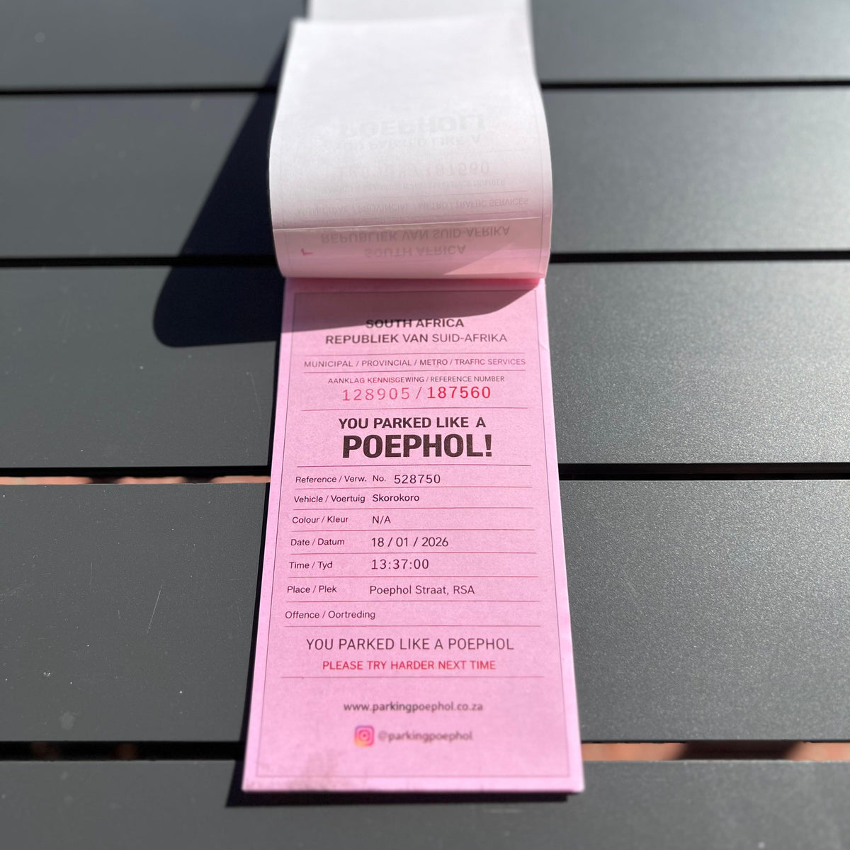 You Parked Like A Poephol' Fines
Pack of 10