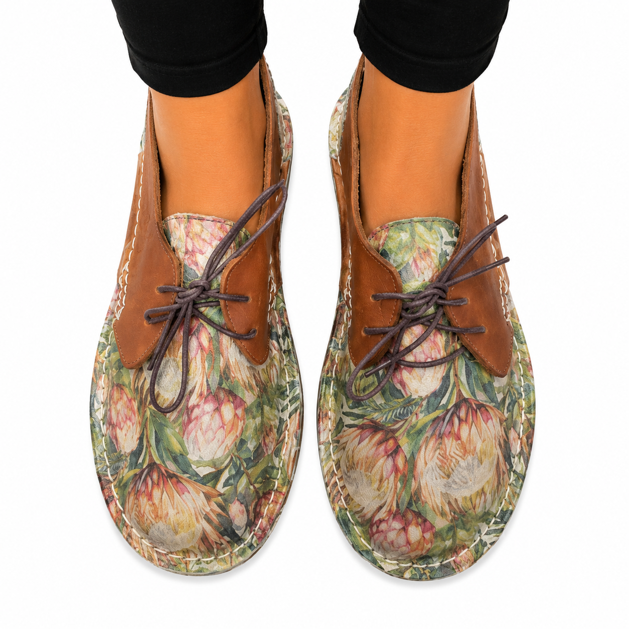 Tan Floral Lace Up Veldskoen | Genuine Leather