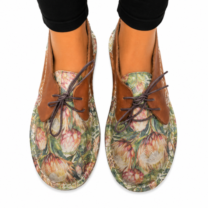 Tan Floral Lace Up Veldskoen | Genuine Leather