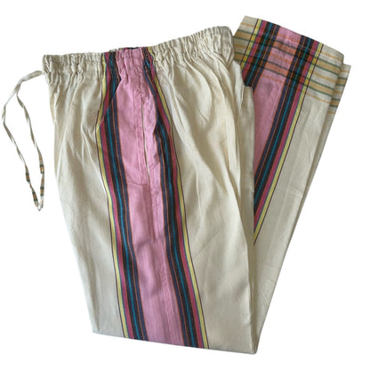 (S) Cream & Pink Kikoy Unisex Pants - Sharon's Factory Shop